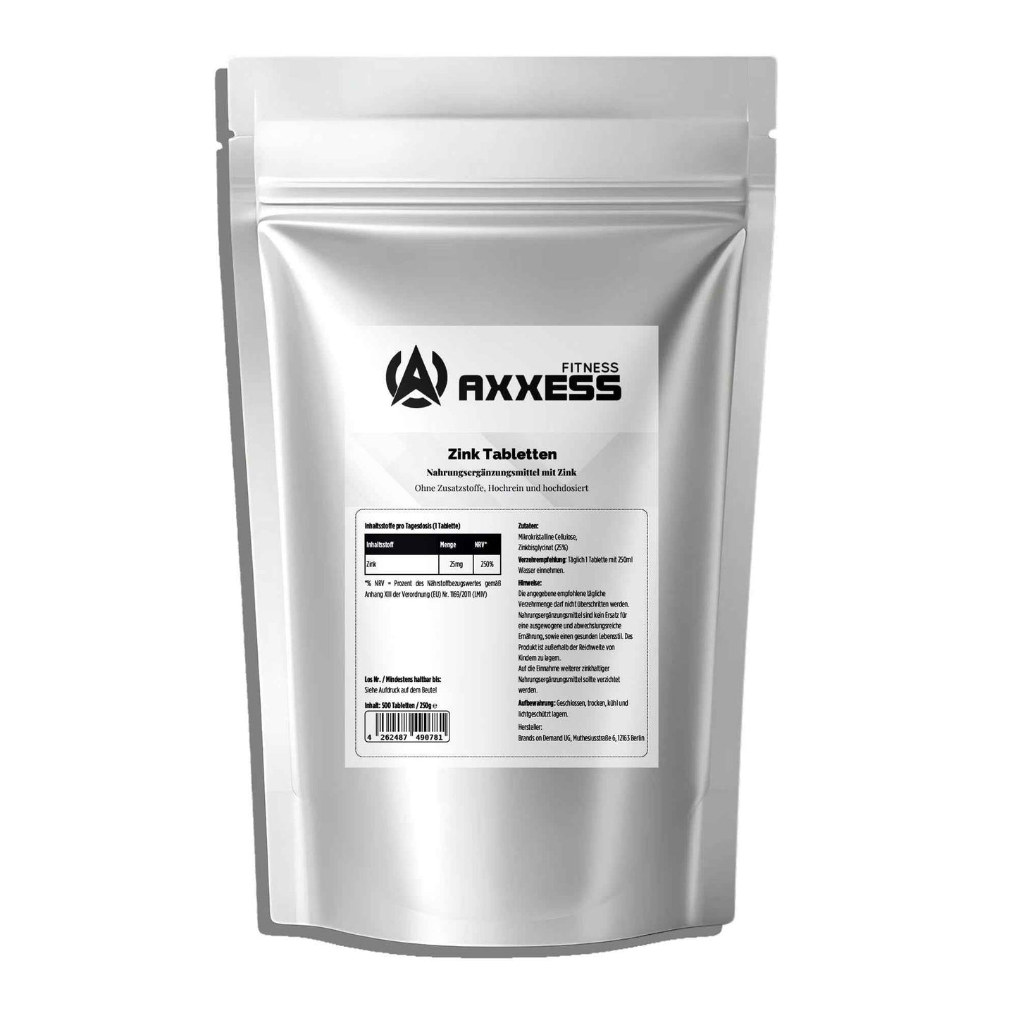 Axxess-Fitness 25mg Zink Bisglycinat - 500 Tabletten