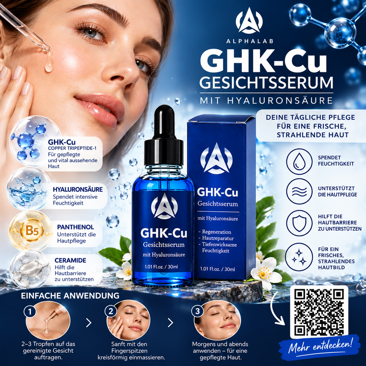 GHKCu Gesichtsserum mit Hyaluronsäure 30 ml