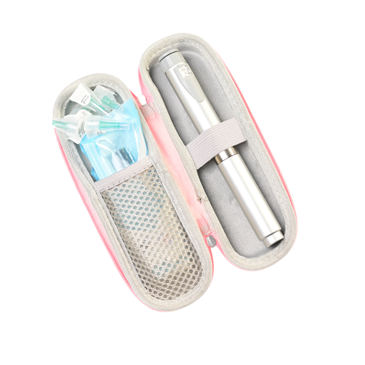 Injektionspen Silber mit Tasche rosa