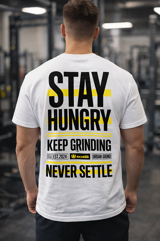 Herren Heavy Oversize Tee – Stay Hungry white